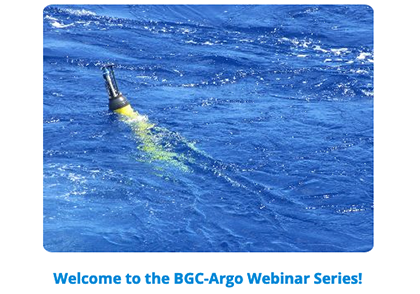 Float in the water photo above title Welcome to the BGC-Argo Webinar Series!